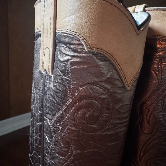 Vintage Frye Tall Western Boots Women’s 8 B Made USA Two-Tone Leather Heeled - Picture 6 of 14